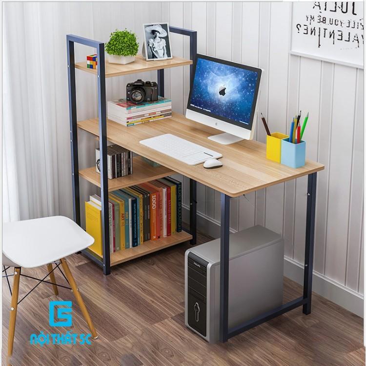 Bàn học tập, bàn làm việc liền giá sách 4 tầng sắt sơn tĩnh điện hiện đại vô cùng chắc chắn
