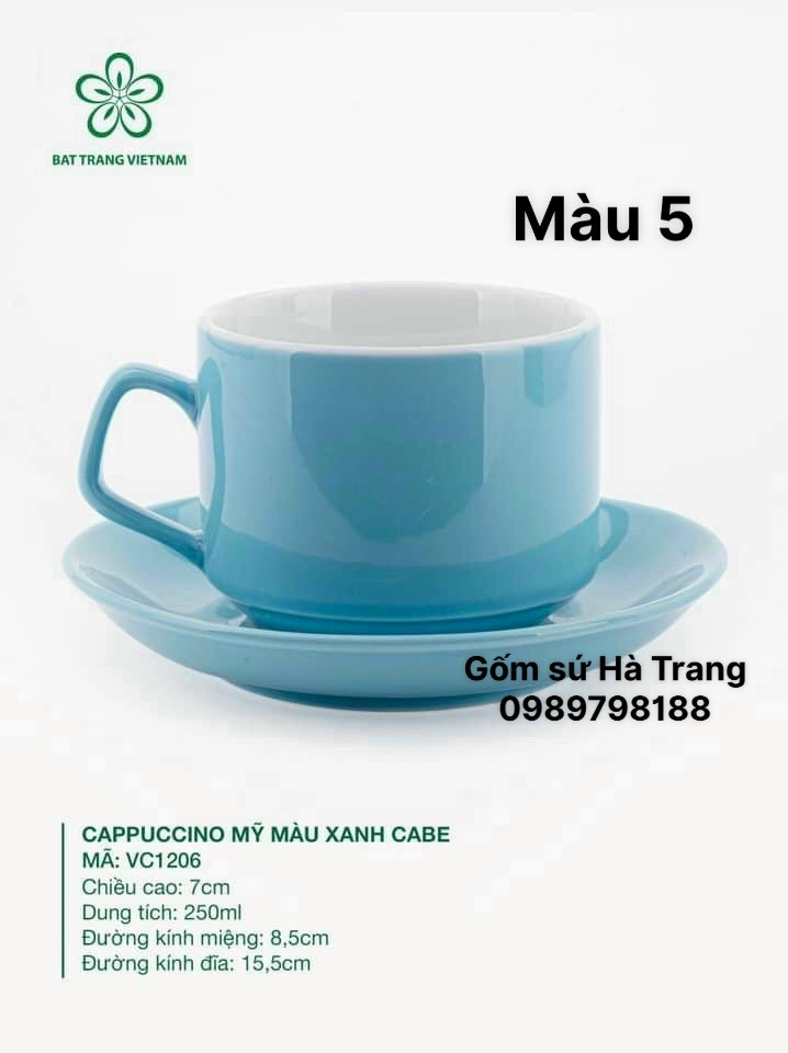 Set cốc đĩa dung tích 250ml gốm sứ Bát Tràng cao cấp men sắc màu cuộc sống