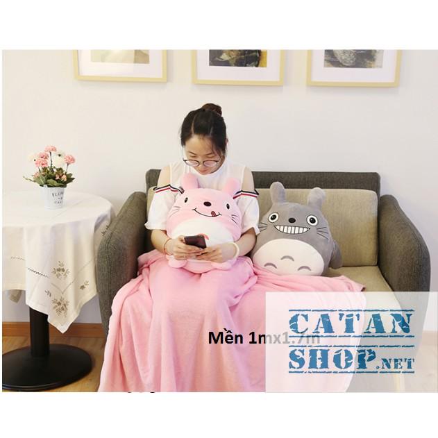 Gối mền TOTORO 3in1 mặt biểu cảm vui nhộn Vải nỉ nhung cực mịn, bộ chăn gối văn phòng