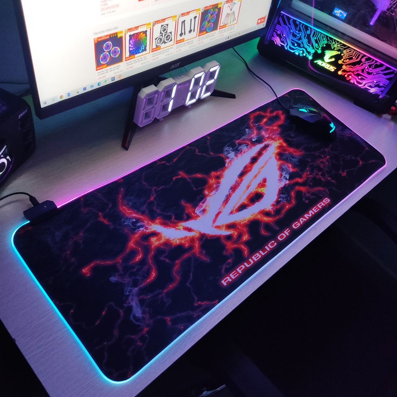 Mouse Pad, bàn di chuột, lót di chuột tích hợp Led RGB sáng viền,phiên bản ROG số 3 kích thước 80cm x 30cm dày 4mm - Hàng nhập khẩu