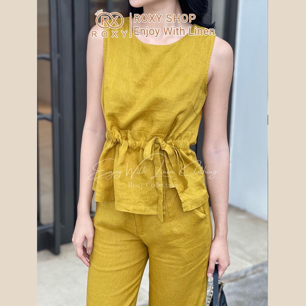 Set Bộ Linen Cao Cấp Sát Nách Cột Nơ Rút Eo Sang Chảnh