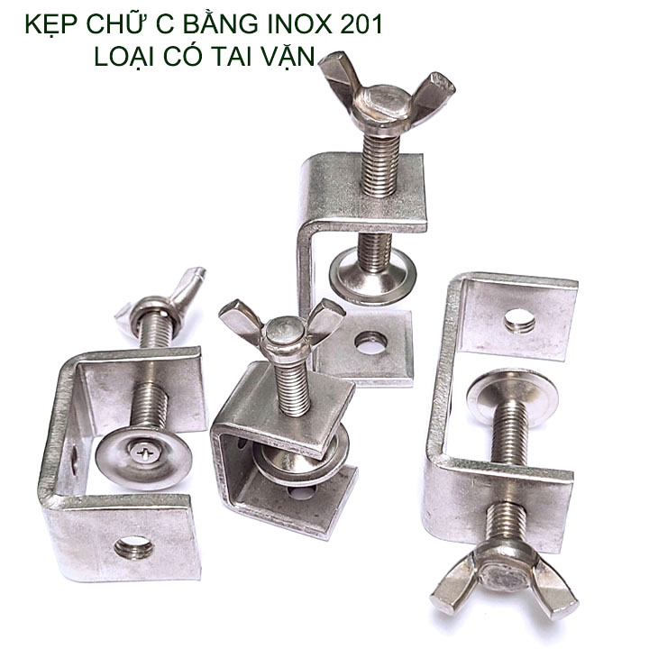 01 Kẹp chữ C bằng inox 201 không gỉ, dày dặn chắc chắn dùng cho nghề mộc, cơ khí