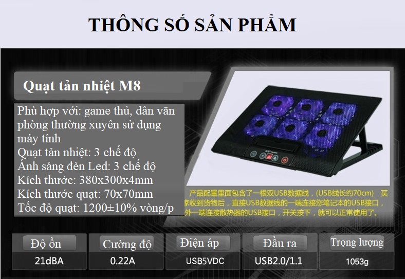 Quạt tản nhiệt latop M008