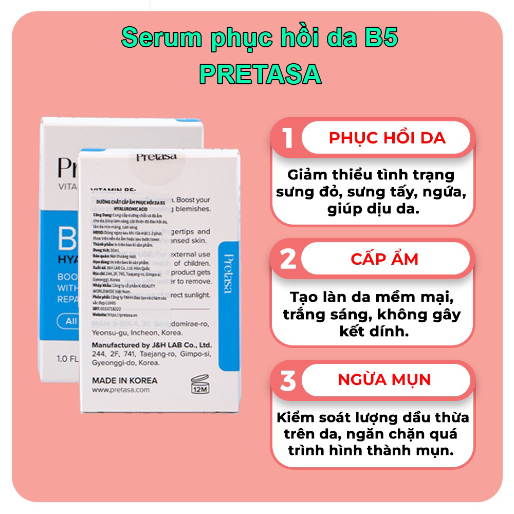 Serum cấp ẩm phục hồi da PRETASA B5 Hyaluronic - Hàng Chính Hãng