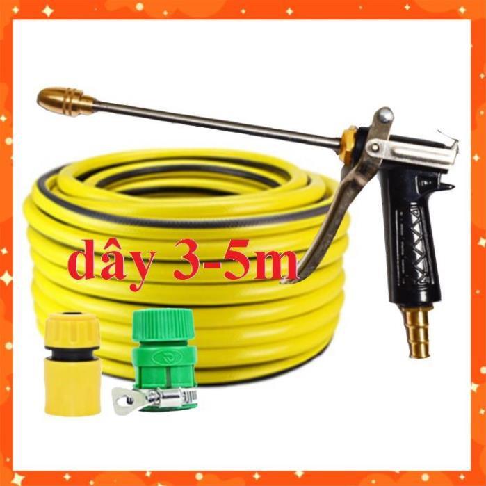 Bộ dây vòi xịt nước rửa xe, tưới cây . tăng áp 3 lần, loại 3m, 5m 206318Dđầu đồng, cút, nối PE, d.vàng