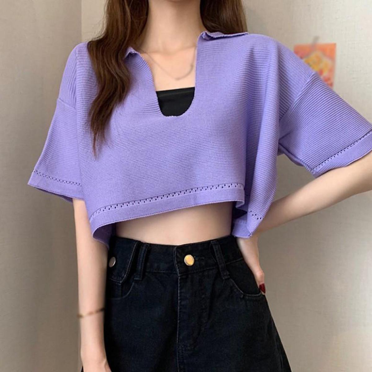 Áo Croptop Dệt Kim Tay Ngắn Thiết Kế Cổ Chữ V Quyến Rũ Xinh Xắn Cho Nữ - Hồng