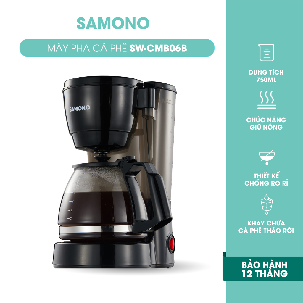 Máy Pha Cafe Tự Động SAMONO SW-CMB06B Dung Tích 750ml Đa Chức Năng Nhỏ Gọn Phù Hợp Cho Gia Đình - Hàng Chính Hãng