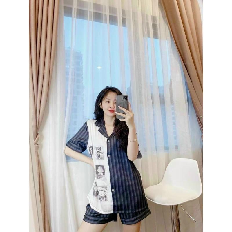 BỘ PYJAMA LỤA ĐÙI HOA CAO CẤP QC