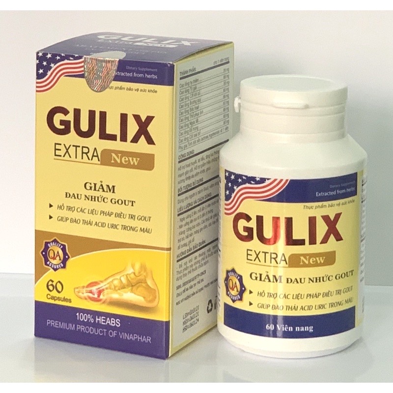 Viên Gout GULIX Extra new Vinaphar Hộp 60 Viên - Tăng cường chuyển hóa, lợi tiểu, giúp đào thải acid uric trong máu