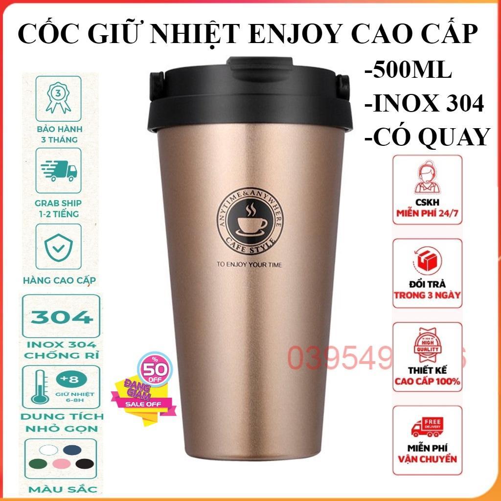 Cốc giữ nhiệt ENJOY cao cấp, inox 304, chống tràn, ly uống cafe, sữa, đựng nước, giữ lạnh, nóng đến 6 - 8 tiếng