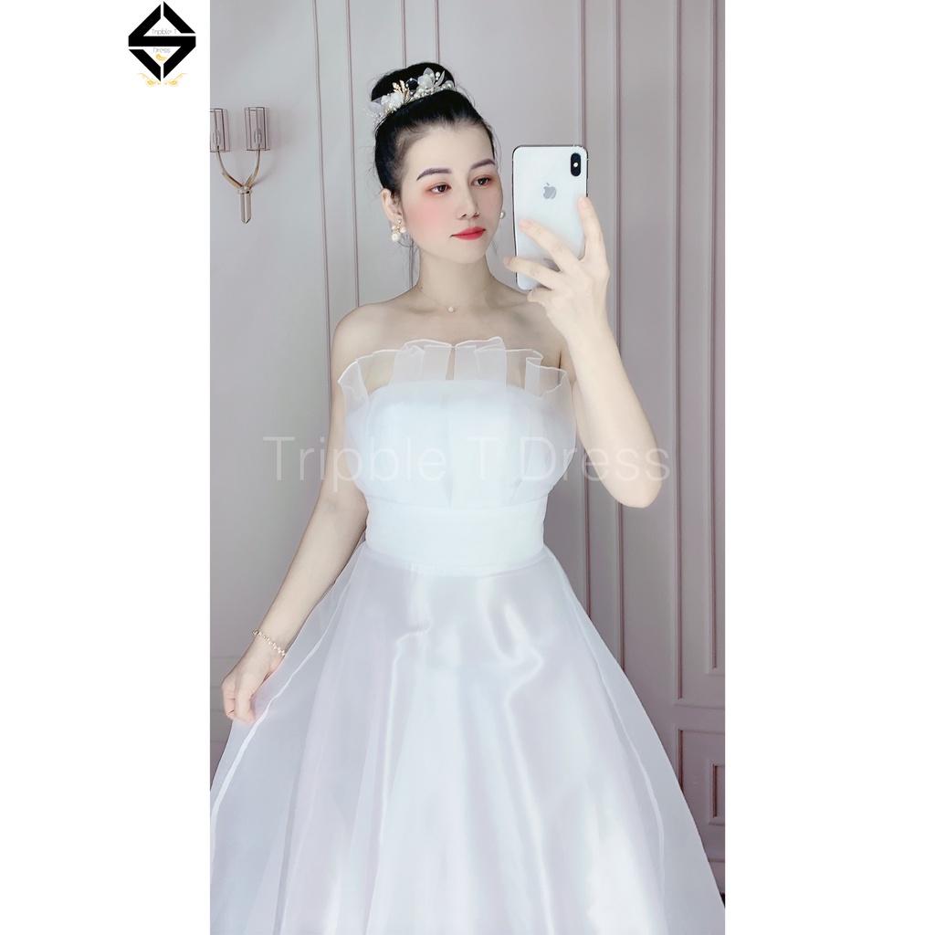 Đầm maxi xòe cúp mặc cưới nhẹ nhàng xếp ly ngực TRIPBLE T DRESS - size S/M