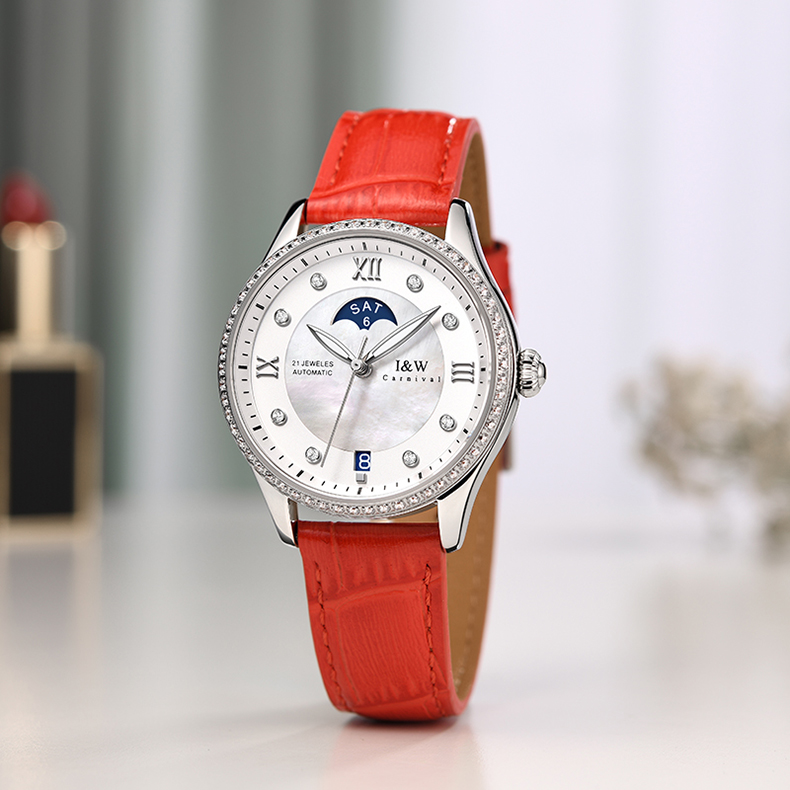 Đồng hồ nữ chính hãng I&W CARNIVAL IW582G-3 Kính sapphire ,chống xước ,Chống nước 30m ,Bảo hành 24 tháng,Máy cơ (Automatic),dây da cao cấp, thiết kế đơn giản dễ đeo