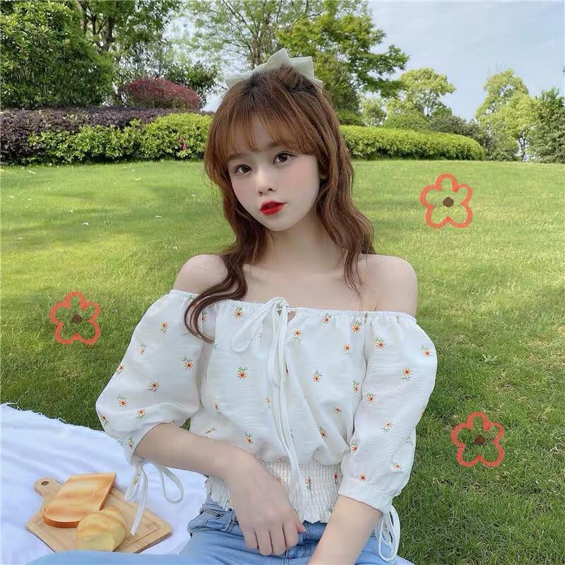 Áo Trễ Vai Peplum Hoa Nhí ngắn tay ulzzang Hàn Quốc C41 - Maoshop