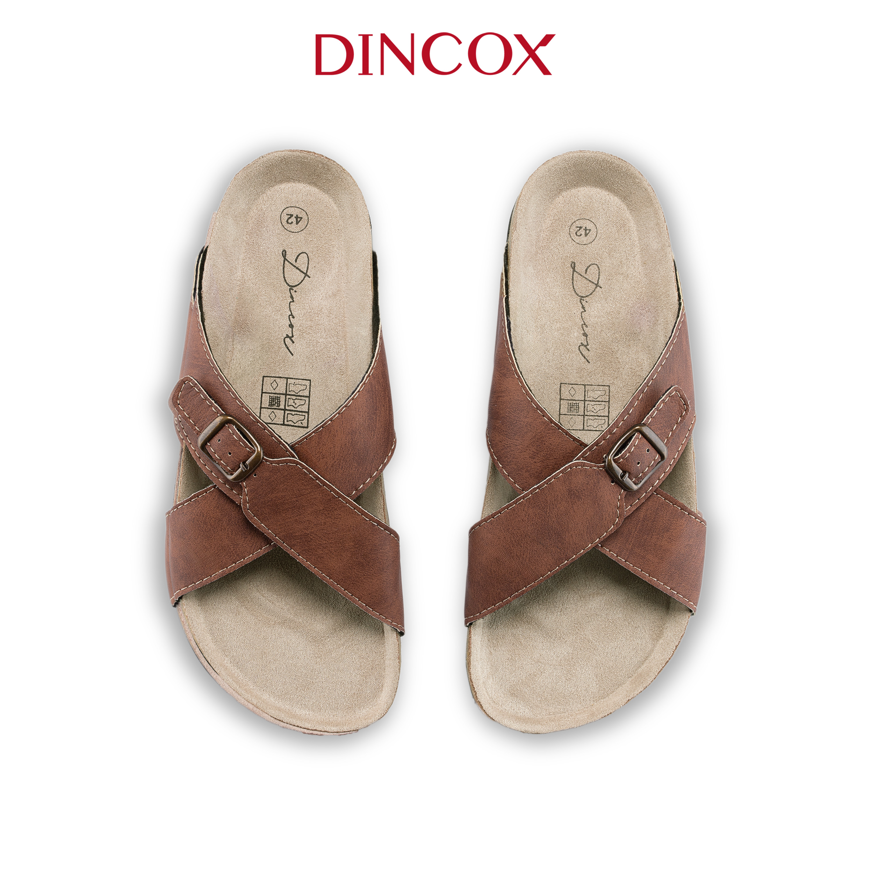 Dép Đế Trấu Nam Quai Chéo 1 Khóa DC05 Brown Dincox