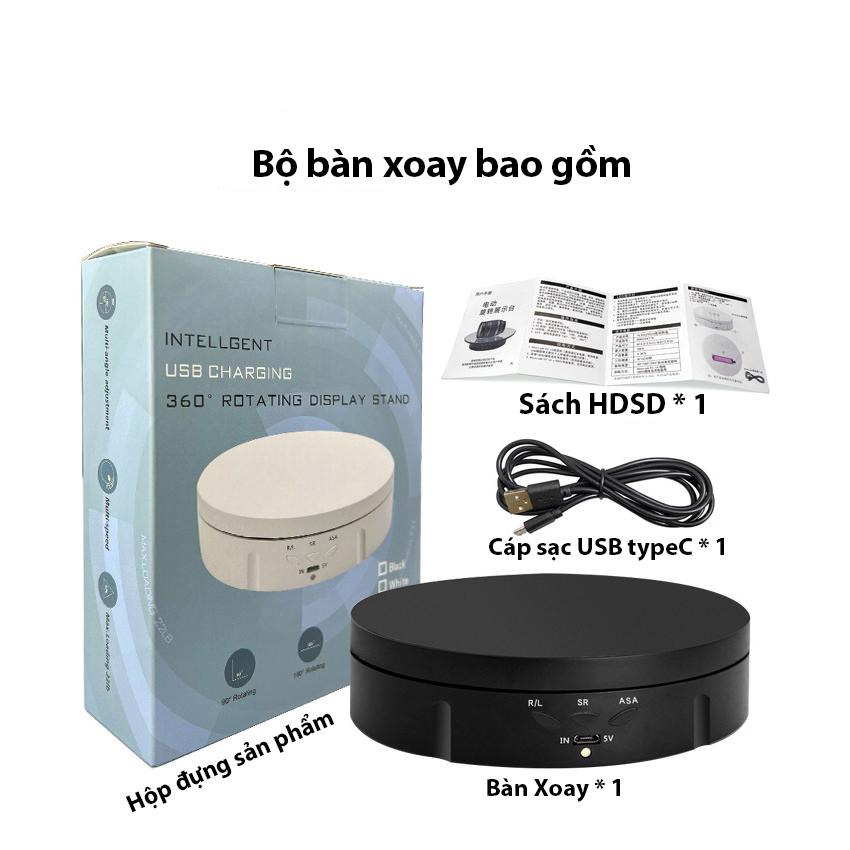 Bàn Xoay Sản Phẩm 360 Độ Cắm Nguồn USB Pin Sạc Tải 10KG, Đế Xoay Trưng Bày Sản Phẩm Đa Tốc Độ, Đa Góc