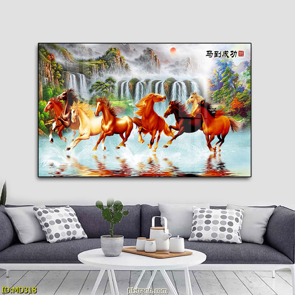 Tranh Bát Mã Phi Nước Đại Tài Lộc - Tranh Canvas Trang Trí Phong Thủy