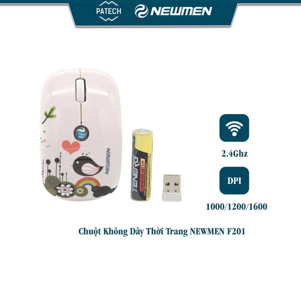 Chuột Không Dây Thời Trang NEWMEN F201 Họa tiết hoa văn - Hàng Chính Hãng