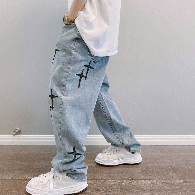 Quần jean ống rộng nam nữ 2N Unisex hình chữ T Q07