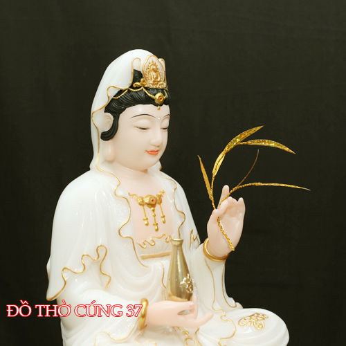 Tượng Quan Âm Bồ Tát - TRẮNG KEM
