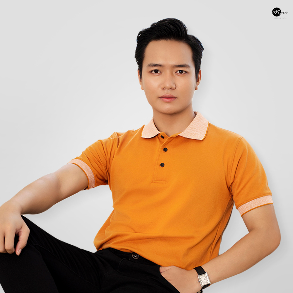 Áo polo nam cổ bẻ phối viền vải cotton chuẩn form, lịch sự, năng động, cam đất - MOSI