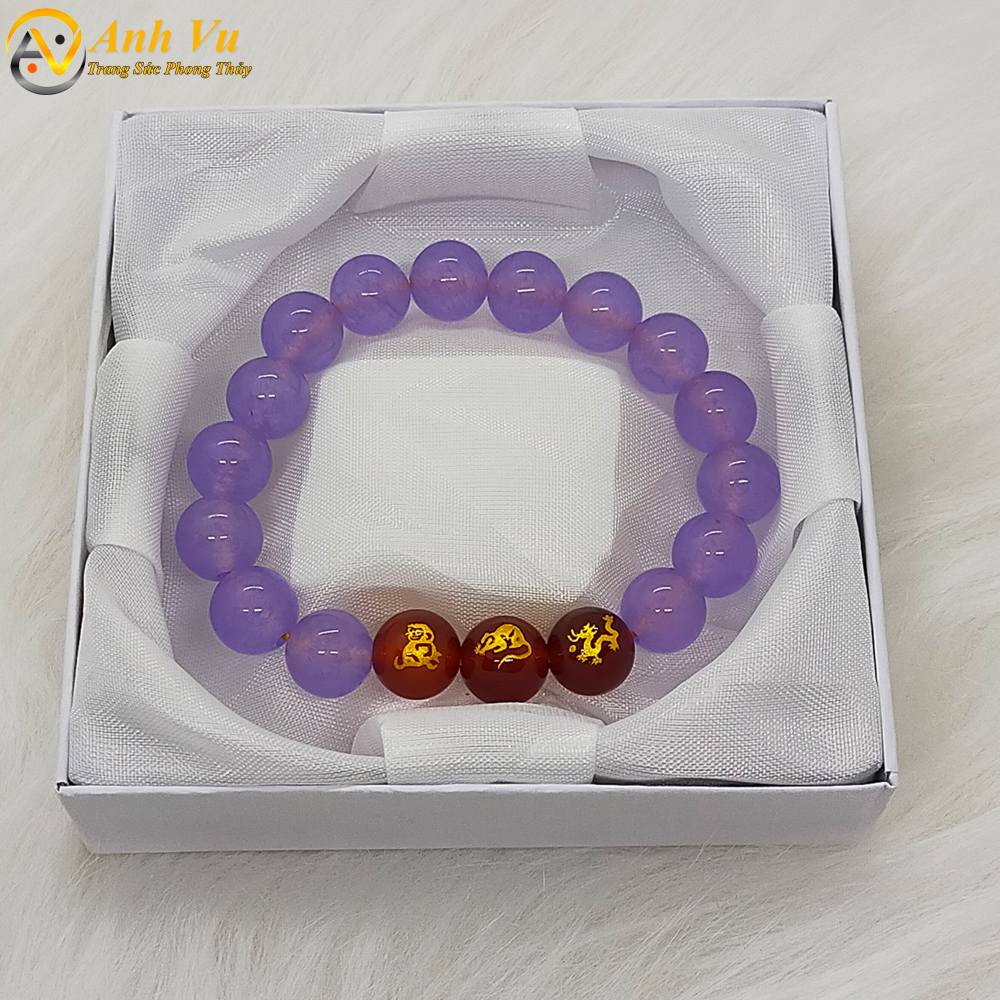 Vòng đá mã não tím chất liệu tự nhiên - Vòng tay tam hợp thân tý thìn cho nữ mệnh thổ - May mắn tài lộc