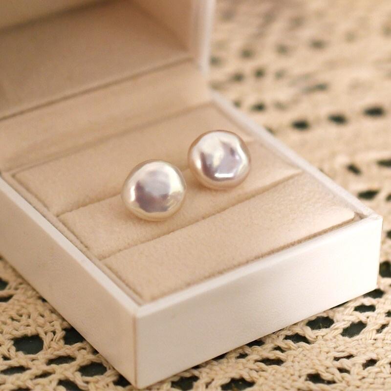 Bông Tai Bạc Ngọc Trai Nước Ngọt Tự Nhiên Size Hạt 12 Ly Hạt Dẹt Màu Trắng - Trường Thịnh Ngọc Trai