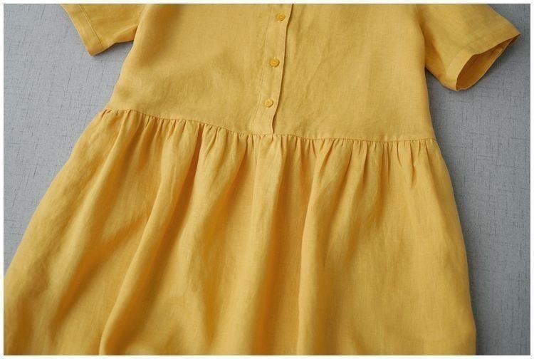Váy đầm sơ mi suông, váy sơ mi ngắn tay form rộng chất liệu linen cao cấp mãu mới Đũi Việt DV158