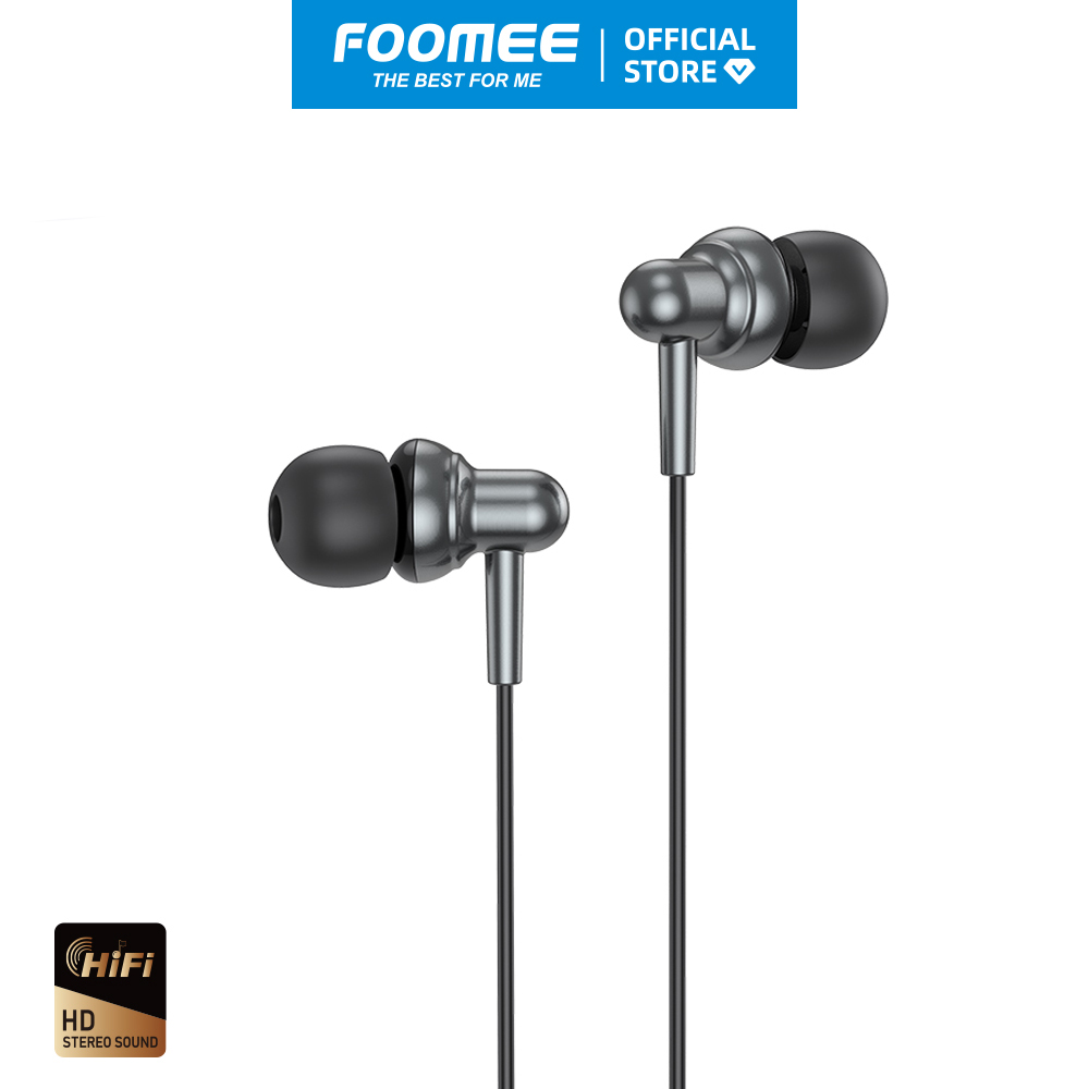 Tai nghe có dây FOOMEE QA02 - Màu Bạc/Đen Thạch Anh - Âm Thanh HiFi Đầu Cắm 3.5mm - Hàng chính hãng