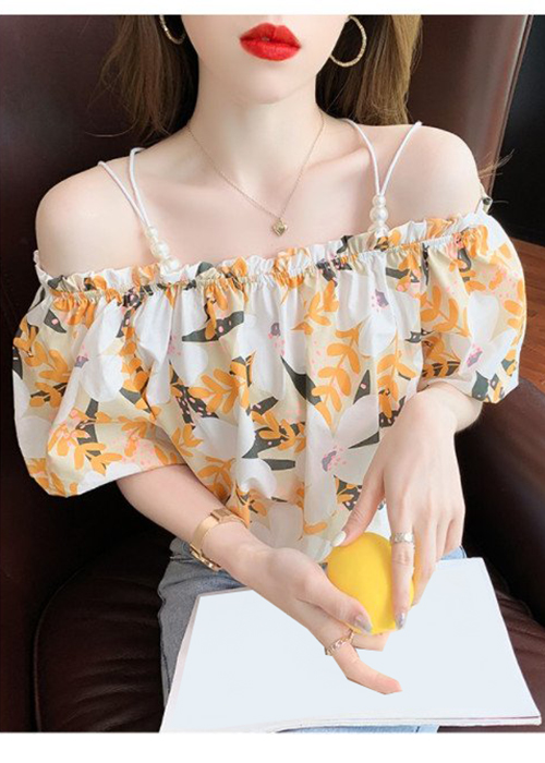 Áo Kiểu Nữ Kate Hàn Quốc Trễ Vai Đính Hạt In Hoa