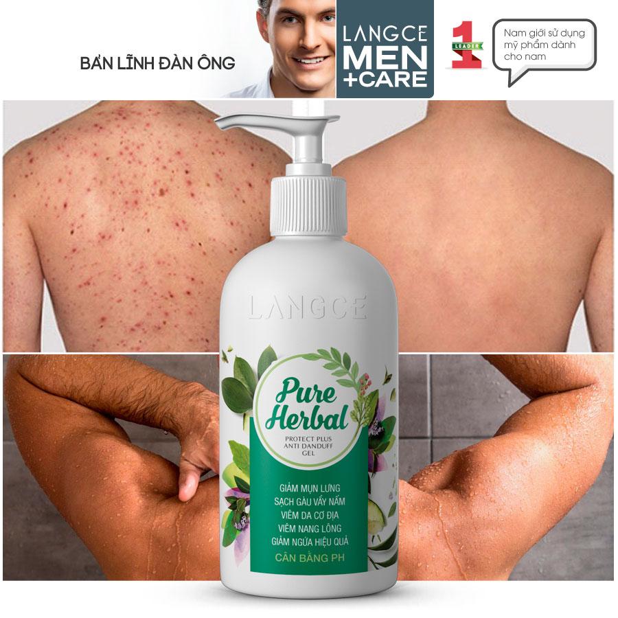 PROTECT PLUS GEL GỘI SẠCH VẨY NẤM, GÀU BẢO VỆ+ NGỪA MỤN, DA VIÊM DA, VIÊM NANG LÔNG 250ml LANGCE DÀNH CHO NAM