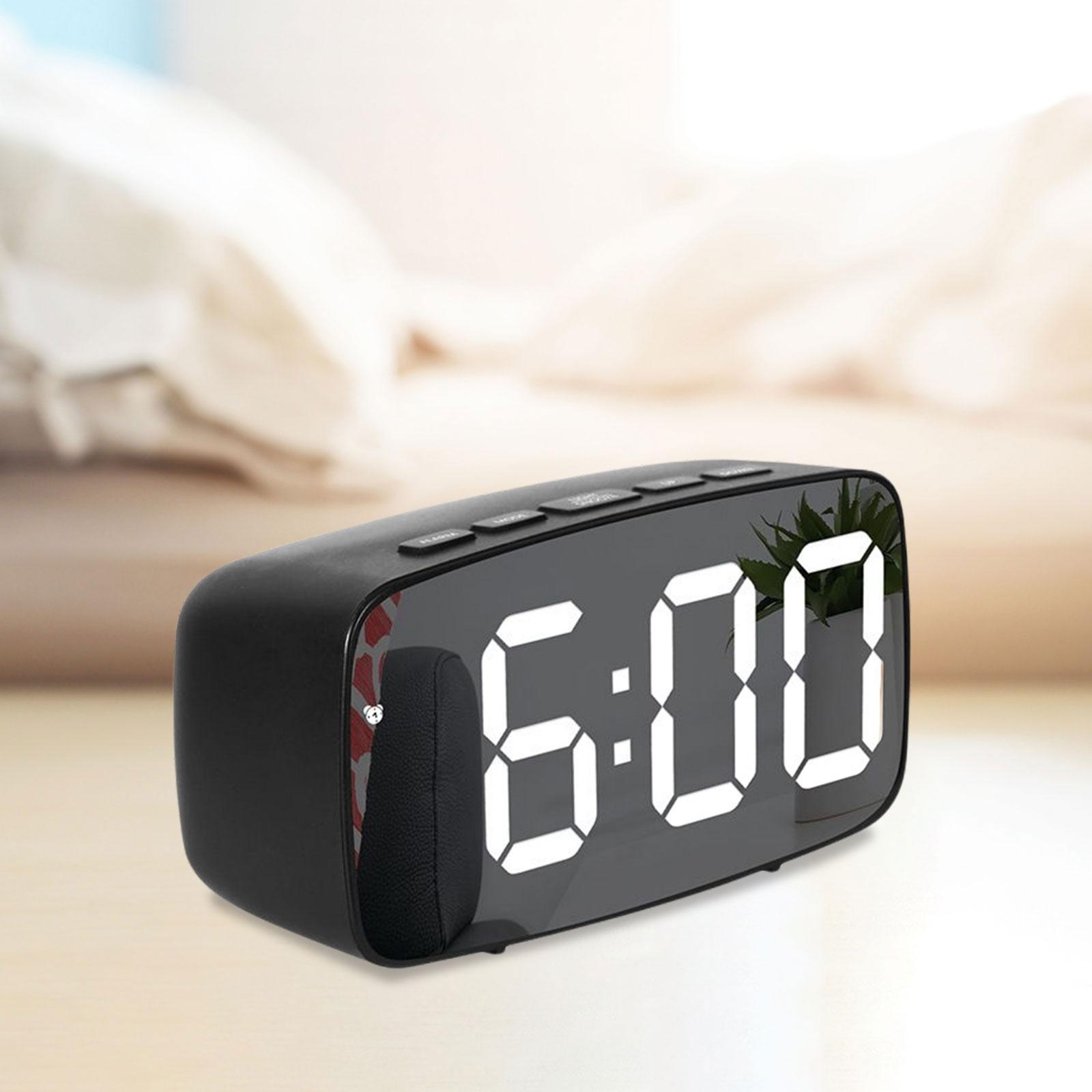 Digital LED Alarm Clock Bedroom Mirror Surface Snooze Bedside