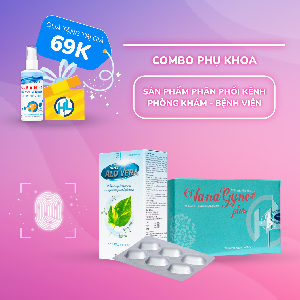 (Tặng Gel rửa tay) Combo Phụ Khoa Viên Đặt Phụ Khoa VanaGyne PLus (12 viên) + Dung Dịch Vệ Sinh Nano AloVera Chai Lớn (150ml)