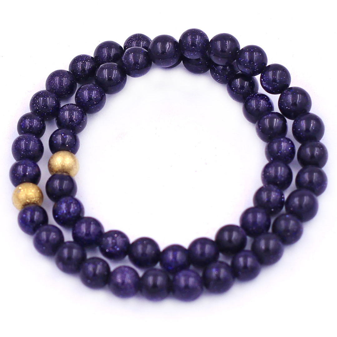 Vòng Chuỗi Đôi 6 Ly Đá Lam Sa Charm Bi Inox VLSHBD