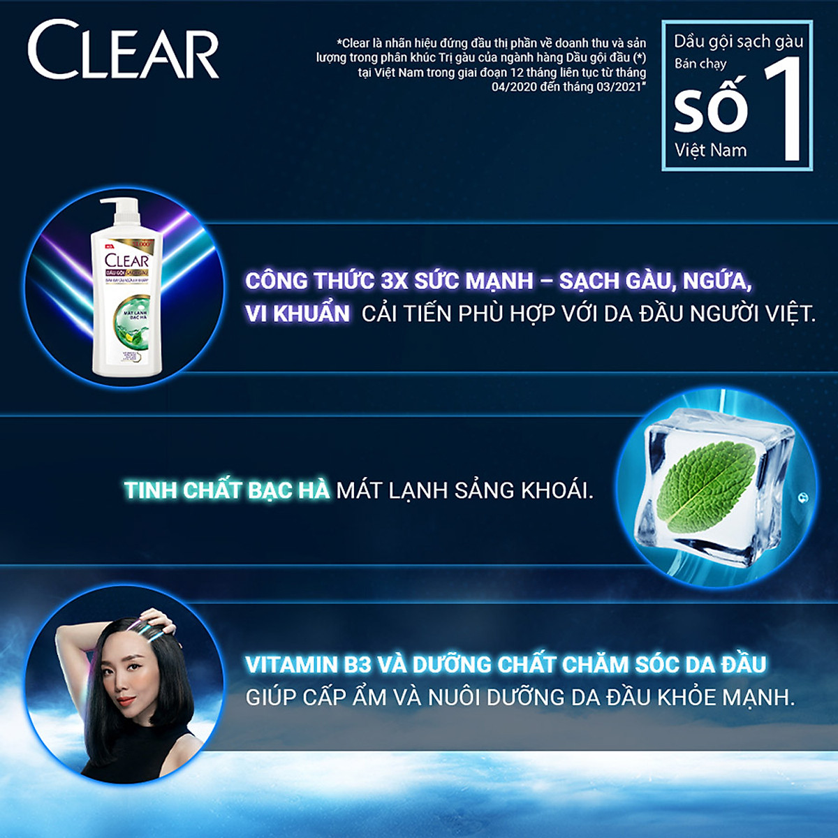 Dầu Gội 630g Clear Sạch Gàu Mát Lạnh Bạc Hà 3X Sức Mạnh Đánh Bay Gàu, Ngứa, Vi Khuẩn