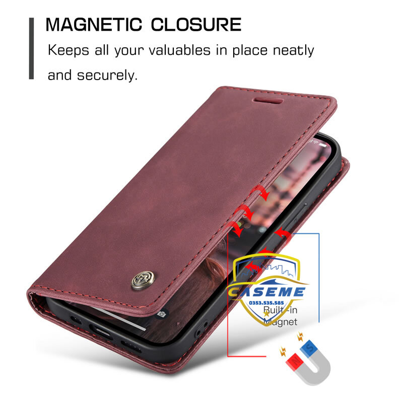 Bao da bò thật dạng ví dành cho iPhone 14 Caseme - Hàng Nhập Khẩu