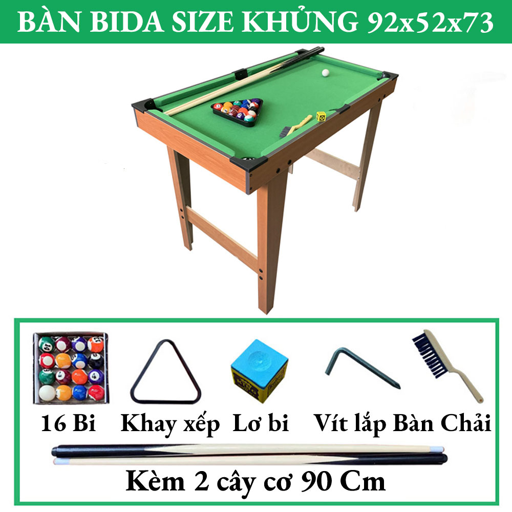 Bàn bida cỡ size khủng chân dài 92x52x73 cm bằng gỗ thảm vải nỉ bia dành cho trẻ em và người lớn giải trí thư giãn