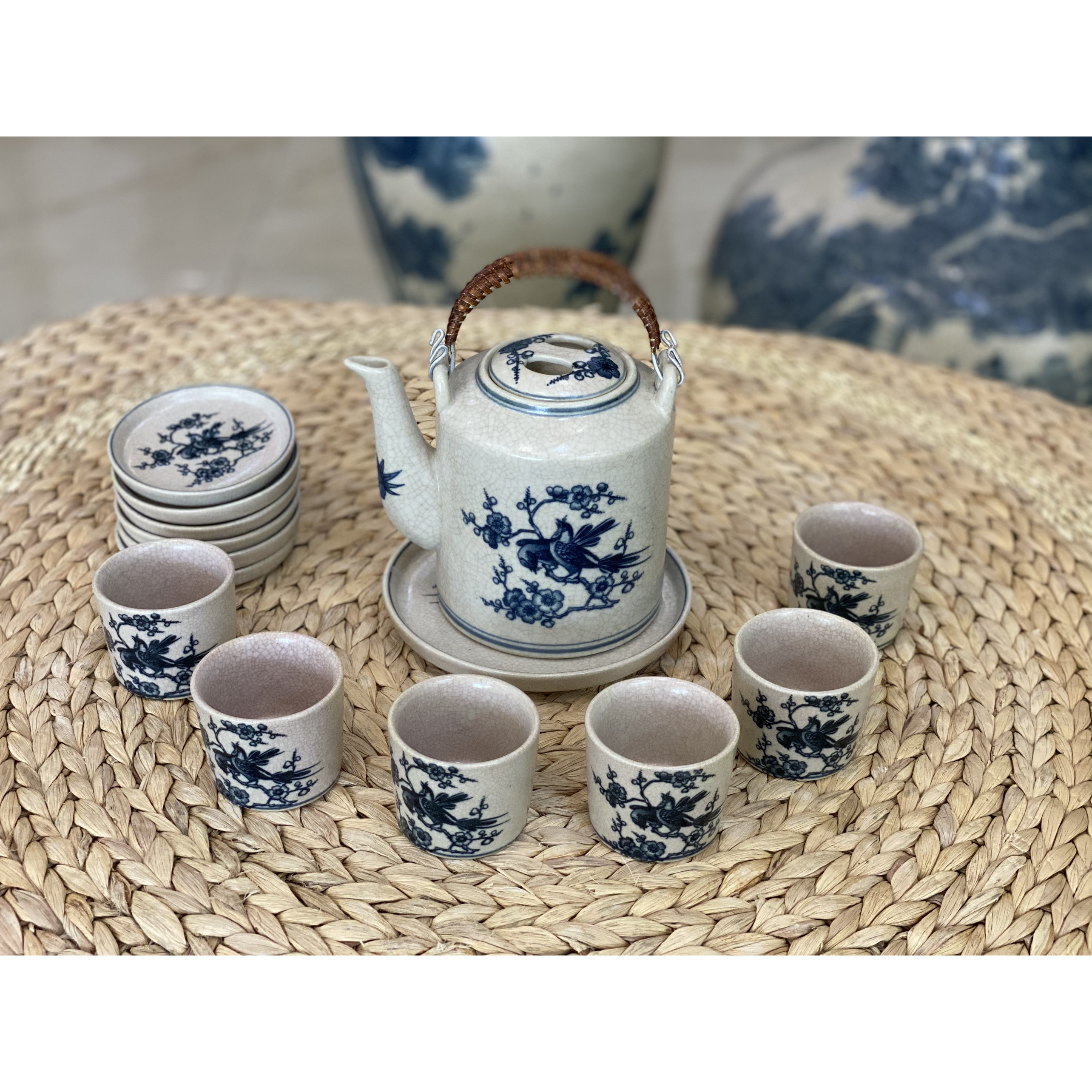 Ấm tích pha trà xanh giả cổ men rạn