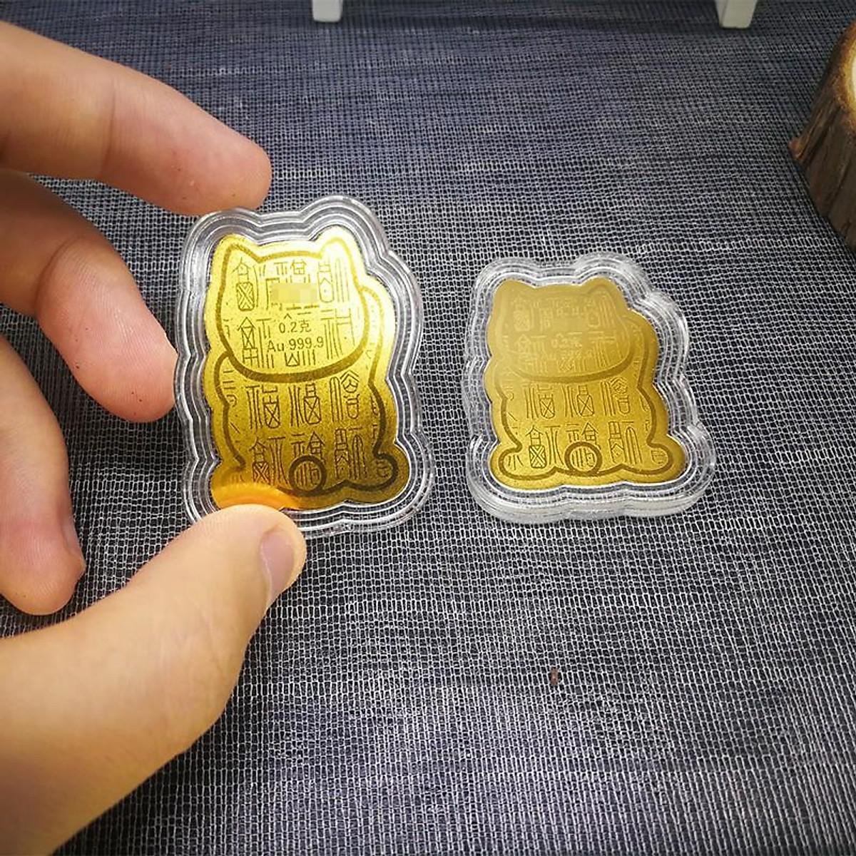 LÁ VÀNG MÈO CHIÊU TÀI HÚT LỘC 9999 KÈM TÚI