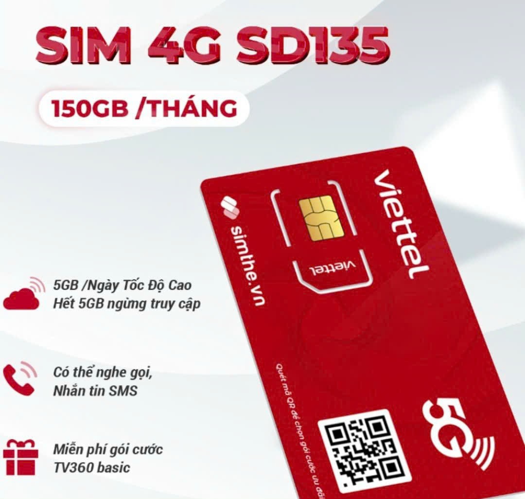 Sim 4G Viettel Gói cước SD135 Free 5GB Data tốc độ cao mỗi ngày, Hàng chính hãng