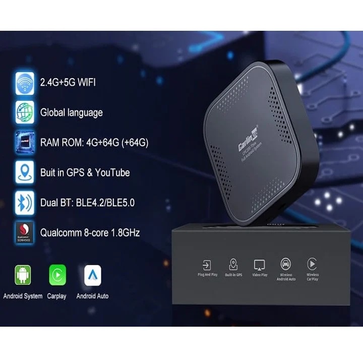 Bộ Chuyển Đổi CarPlay A.ndroid Bo.x AI Ram 4GB, Rom 64GB, DDR3 4GB