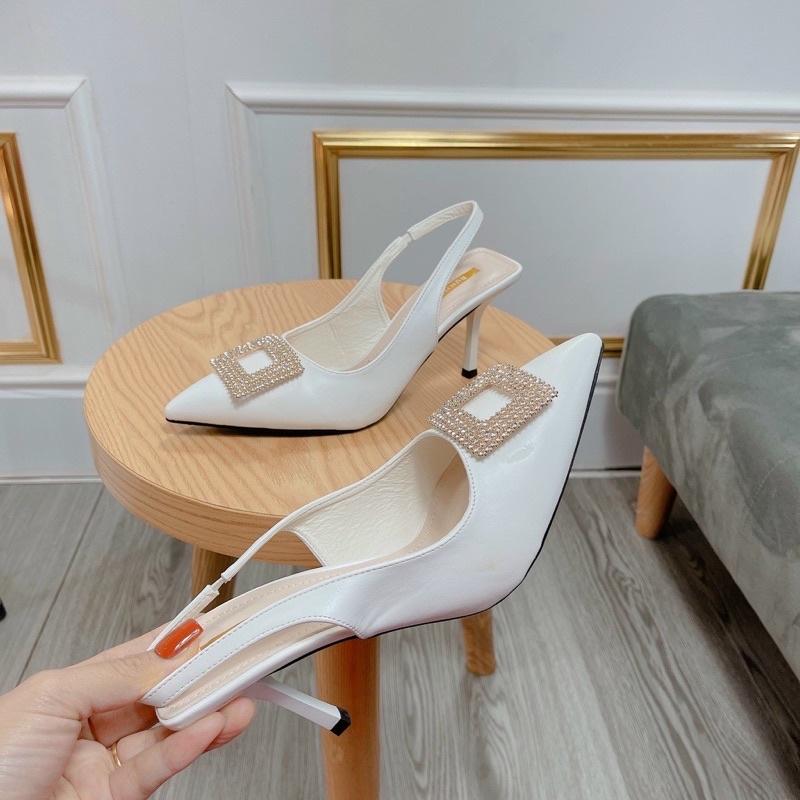 Giày Sandal nữ đính đá vuông cao cấp gót nhọn 7cm ( hàng sẵn video tự quay