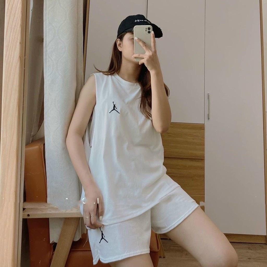 Đồ Bộ Thể Thao Mặc Nhà Kiểu Áo Ba Lỗ Logo In Chất Thun Cotton Lạnh Co Giãn Phong Cách Sang Chảnh Siêu Cá Tính