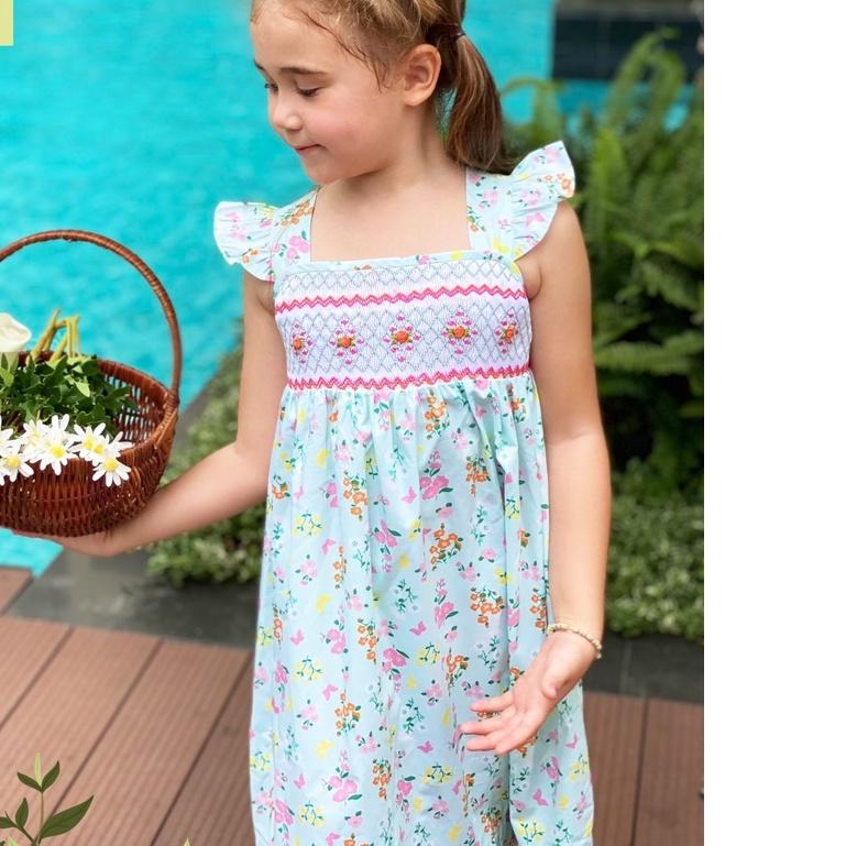 Đầm hè bé gái thô hoa xanh