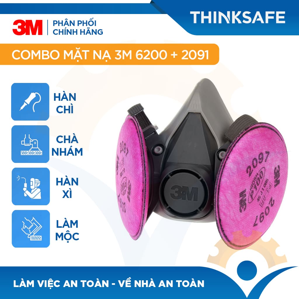 Mặt nạ phòng độc 3M 6200 phin lọc 3M 2097 lọc bụi mịn pm2.5, khói hàn, chống hơi sơn 3m 6200 - 3m 2097