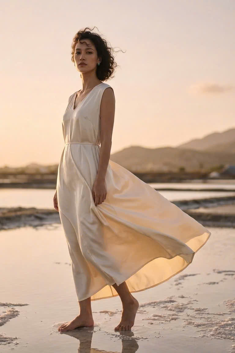 Đầm Suông Maxi Lụa Tơ Tằm Tĩnh Hải DRE202 Thời trang thiết kế Hity