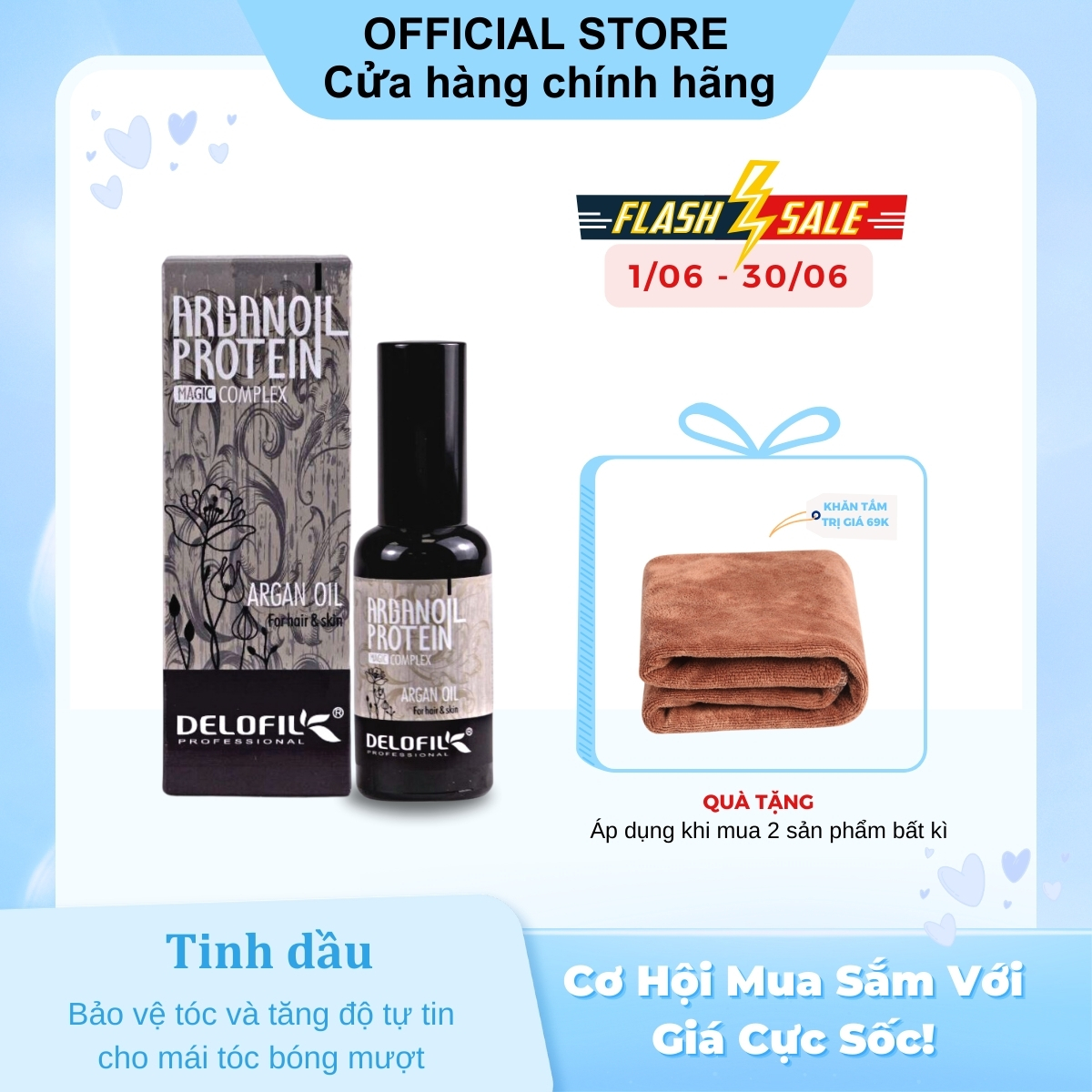 Tinh dầu Argan Protein Delofil 50ml nuôi dưỡng phục hồi tóc hư tổn