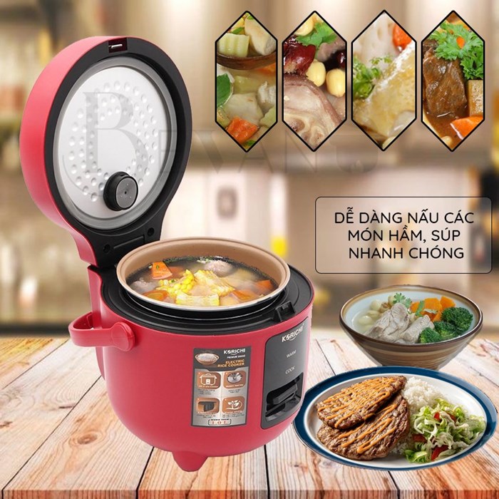 Nồi cơm điện mini cơ hàng chính hãng Korichi KRC-1810 Bevano giữ ấm 12 giờ, nồi cơm 1L, lòng nồi không dính đa năng tiết kiệm năng lượng, công nghệ Hàn Quốc, giá tốt