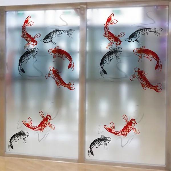 Decal trang trí kính cao cấp mẫu Đàn Cá KOI