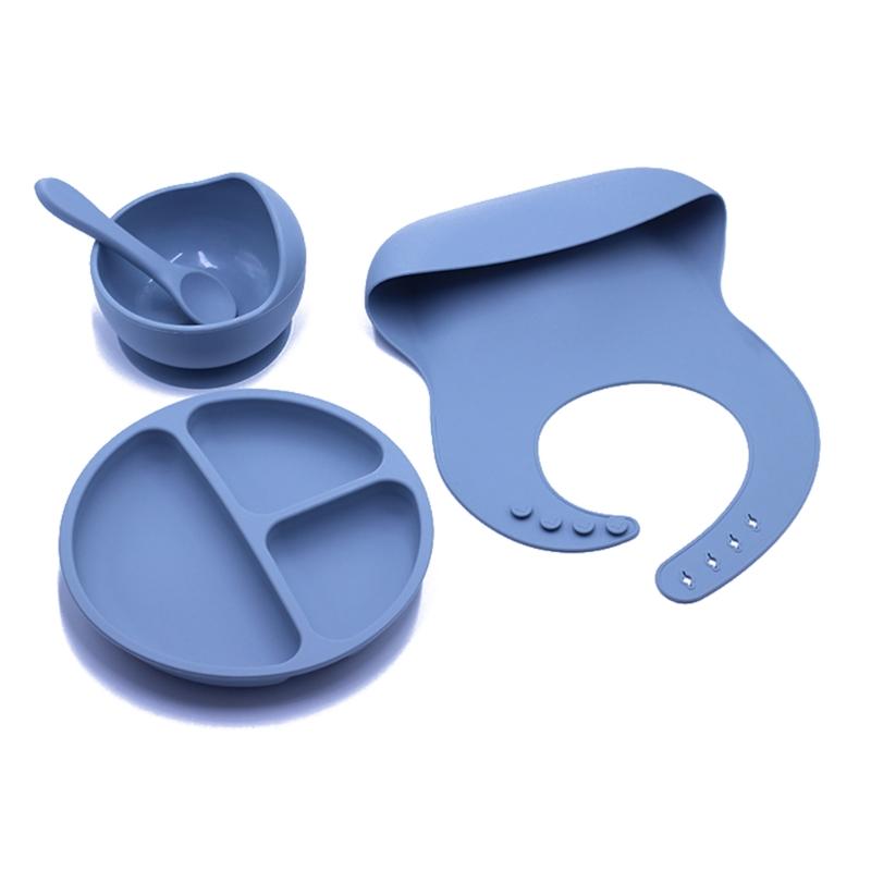 4 Không Chứa BPA Silicone Cho Bé Bộ Đồ Ăn Yếm Chống Thấm Màu Đĩa Dùng Tiệc Hút Bát Thìa Ăn Cho Trẻ Em