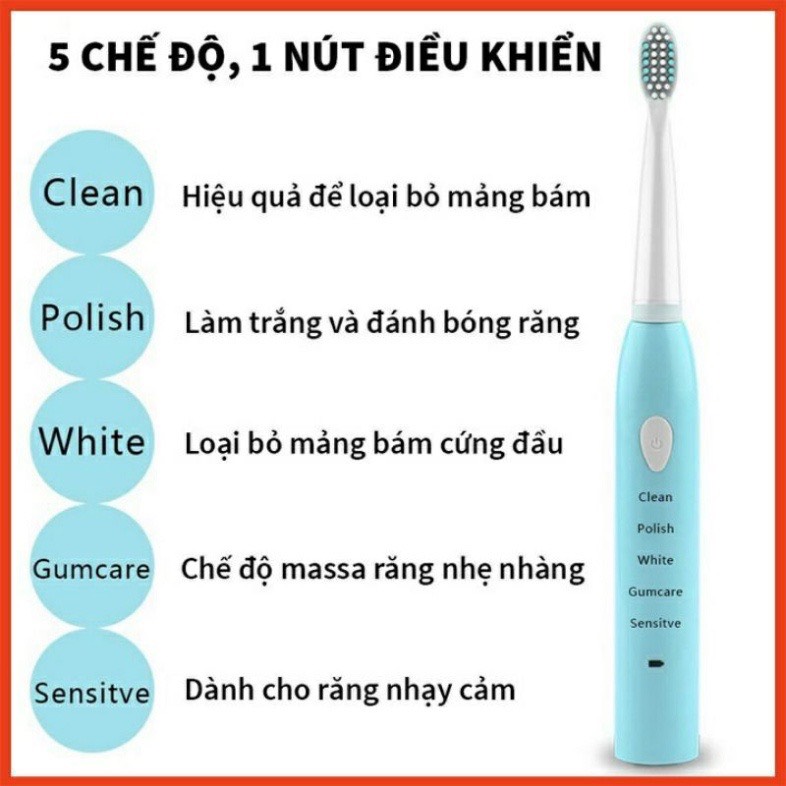 Bàn Chải Điện Đánh Răng Tự Động 5 Chế Độ, 4 Đầu Thay Thế, Chăm Sóc Răng Toàn Diện